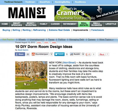 DIY Dorm Room Advice in MainStreet.com