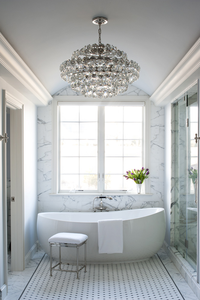 Glamorous Master Bathroom with Crystal Chandelier