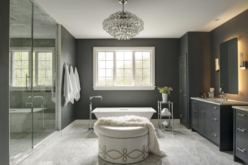 Glamorous Master Bathroom with Crystal Chandelier